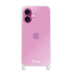 iPhone16 ストラップクリアケース ロゴ シルバー