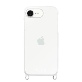 iPhone16e ストラップクリアケース ロゴ シルバー