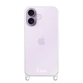 iPhone17 ストラップクリアケース ロゴ シルバー