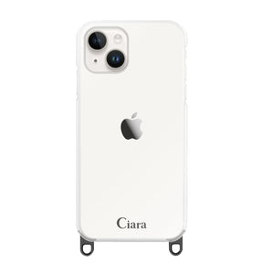 iPhone14 ストラップクリアケース ロゴ ブラック