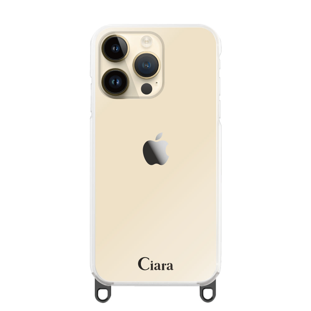 iPhone14Pro ストラップクリアケース ロゴ ブラック