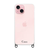 iPhone15 ストラップクリアケース ロゴ ブラック