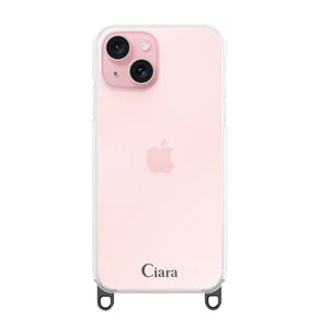 iPhone15 ストラップクリアケース ロゴ ブラック