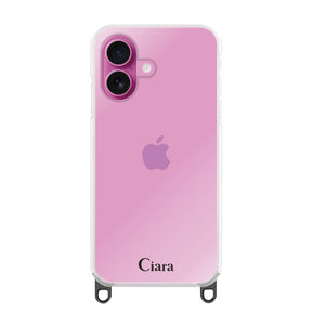 iPhone16 ストラップクリアケース ロゴ ブラック