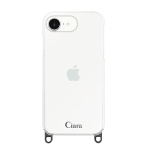 iPhone16e ストラップクリアケース ロゴ ブラック