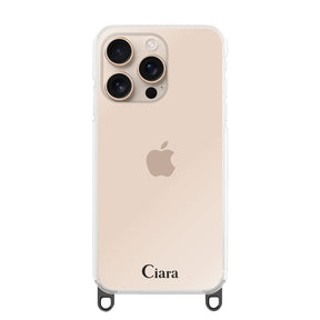 iPhone16Pro ストラップクリアケース ロゴ ブラック