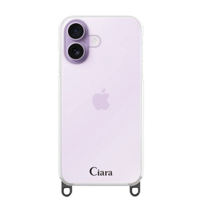 iPhone17 ストラップクリアケース ロゴ ブラック