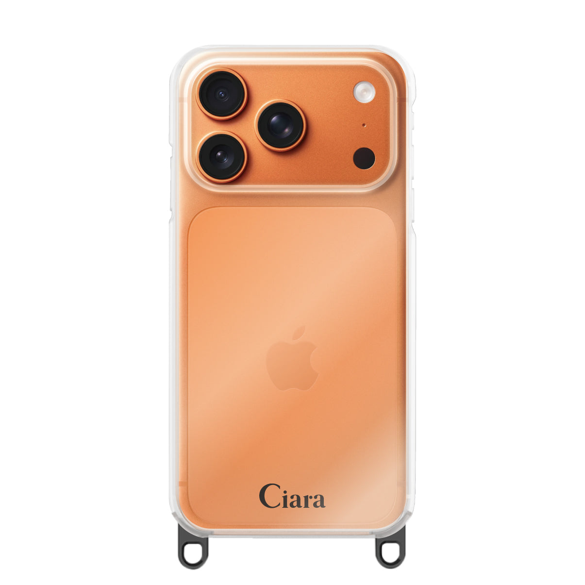 iPhone17ProMax ストラップクリアケース ロゴ ブラック