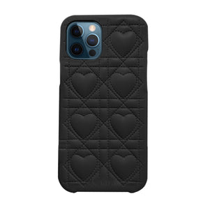 iPhone12ProMax ハートキルティングPU レザーケース ロゴ ブラック