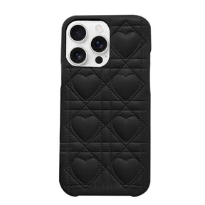 iPhone16ProMax ハートキルティングPU レザーケース ロゴ ブラック
