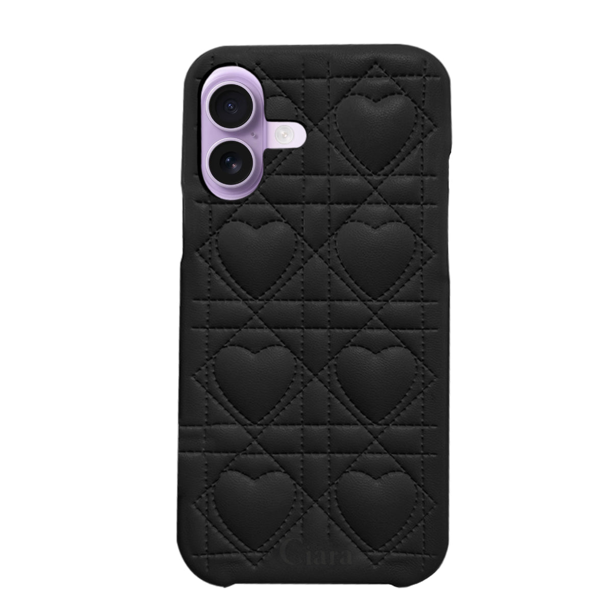 iPhone17 ハートキルティングPU レザーケース ロゴ ブラック