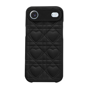iPhoneAir ハートキルティングPU レザーケース ロゴ ブラック