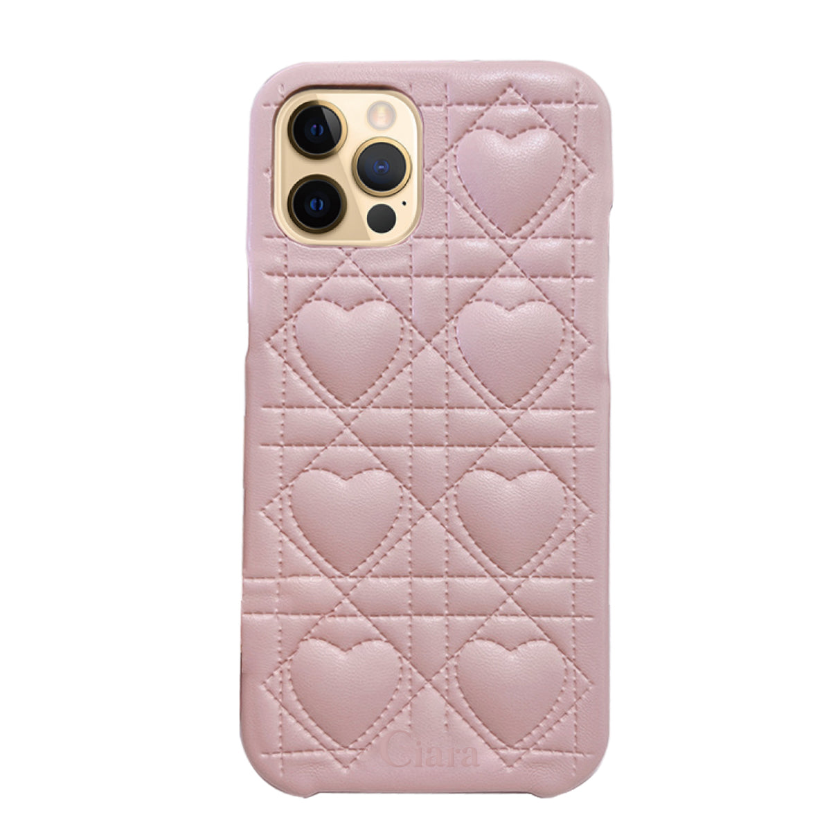 iPhone11Pro ハートキルティングPU レザーケース ロゴ ピンク