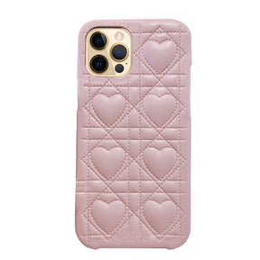 iPhone11Pro ハートキルティングPU レザーケース ロゴ ピンク