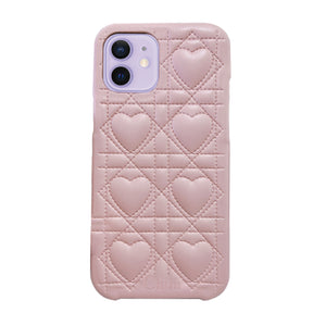 iPhone12/12Pro ハートキルティングPU レザーケース ロゴ ピンク