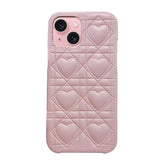 iPhone15 ハートキルティングPU レザーケース ロゴ ピンク