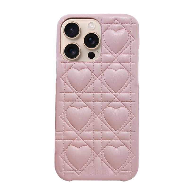 iPhoneケース ハートキルティング PUレザーケース ロゴ