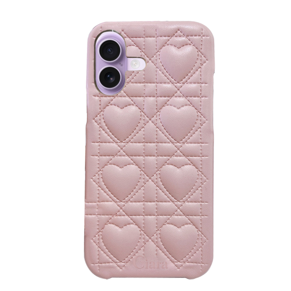iPhone17 ハートキルティングPU レザーケース ロゴ ピンク