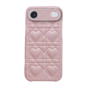 iPhoneAir ハートキルティングPU レザーケース ロゴ ピンク