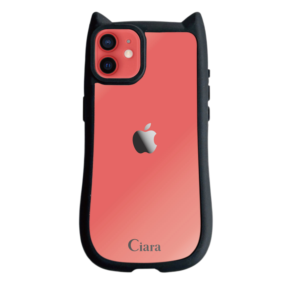 iPhone11 ネコミミグリップ 耐衝撃クリアケース ロゴ ブラック