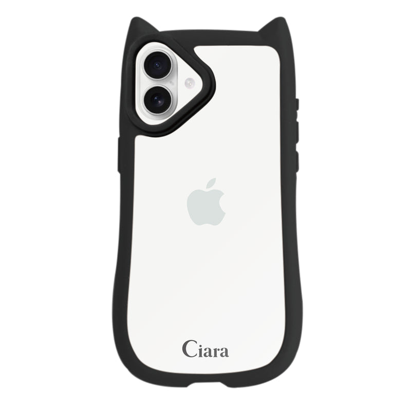 iPhoneケース ネコミミ 耐衝撃グリップ クリアケース ロゴ