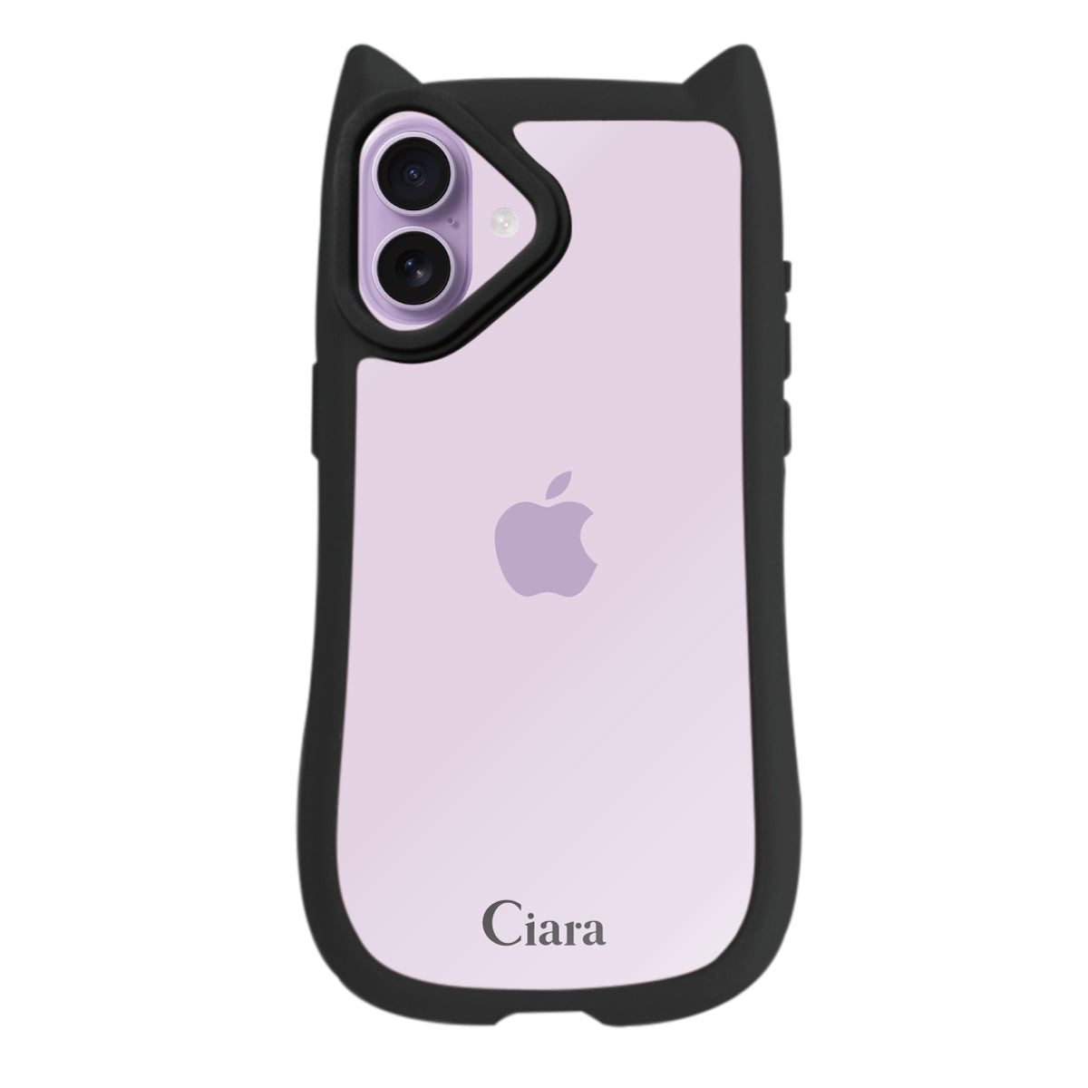iPhone17 ネコミミグリップ 耐衝撃クリアケース ロゴ ブラック