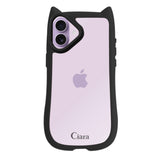 iPhone17 ネコミミグリップ 耐衝撃クリアケース ロゴ ブラック