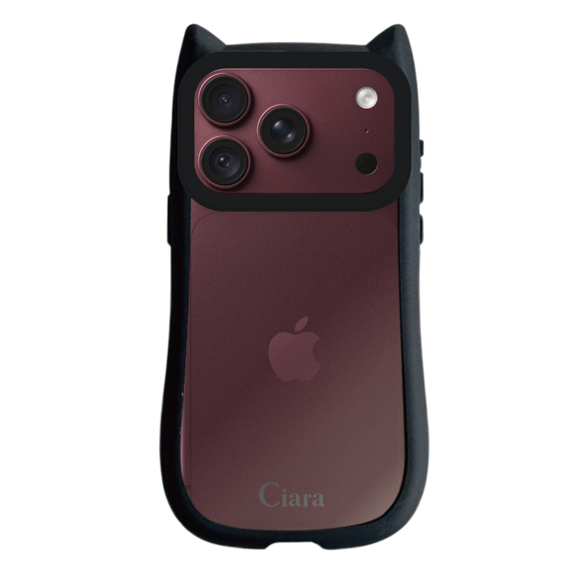 iPhone18ProMax/17ProMax ネコミミグリップ 耐衝撃クリアケース ロゴ ブラック