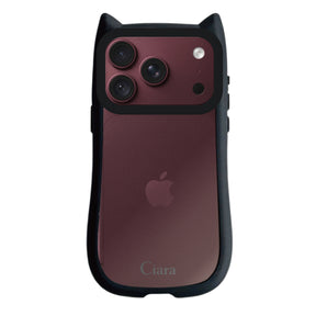 iPhone18ProMax/17ProMax ネコミミグリップ 耐衝撃クリアケース ロゴ ブラック