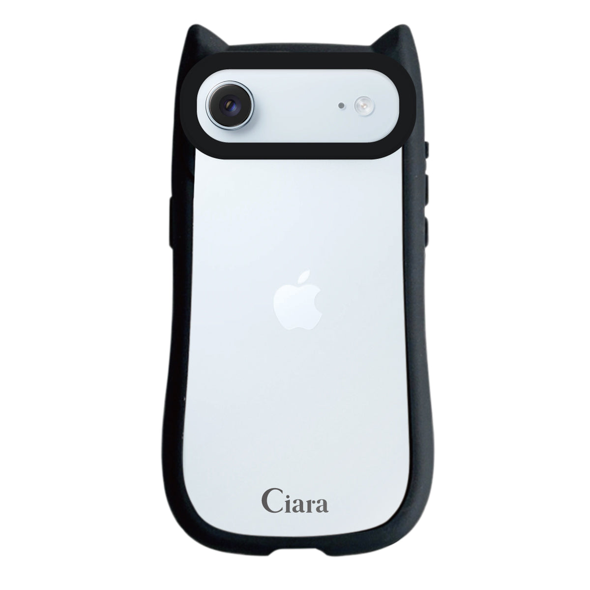 iPhoneAir ネコミミグリップ 耐衝撃クリアケース ロゴ ブラック