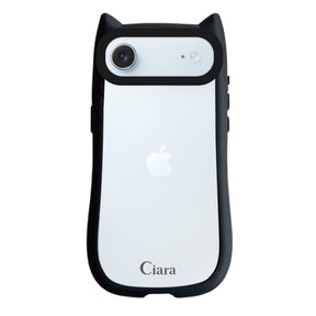 iPhoneAir ネコミミグリップ 耐衝撃クリアケース ロゴ ブラック