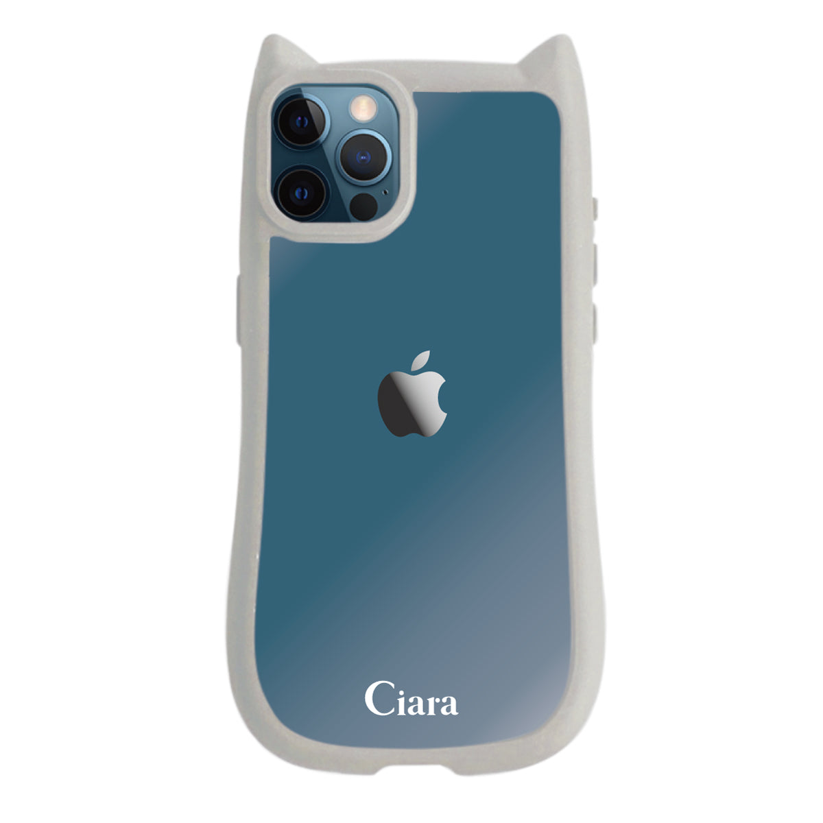 iPhone12ProMax ネコミミグリップ 耐衝撃クリアケース ロゴ グレー