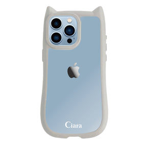 iPhone13ProMax ネコミミグリップ 耐衝撃クリアケース ロゴ グレー
