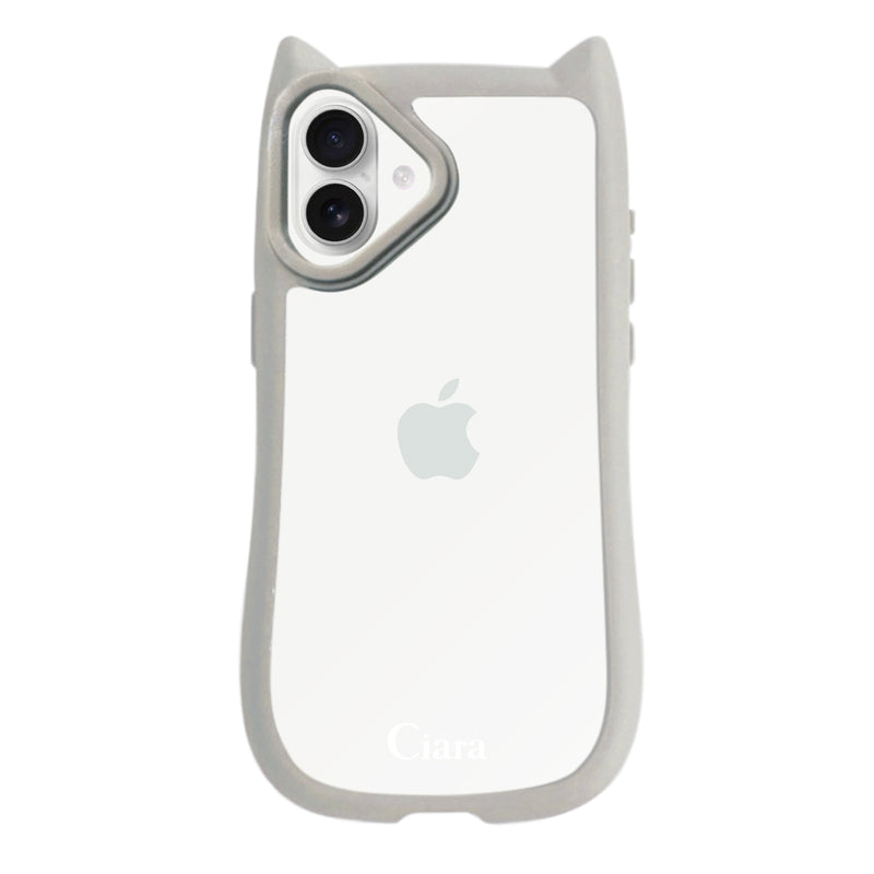 iPhoneケース ネコミミ 耐衝撃グリップ クリアケース ロゴ