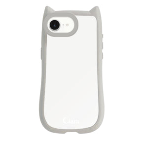 iPhone17e/16e ネコミミグリップ 耐衝撃クリアケース ロゴ グレー