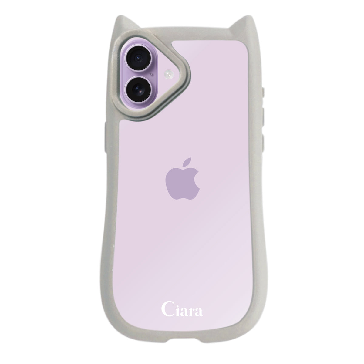 iPhone17 ネコミミグリップ 耐衝撃クリアケース ロゴ グレー