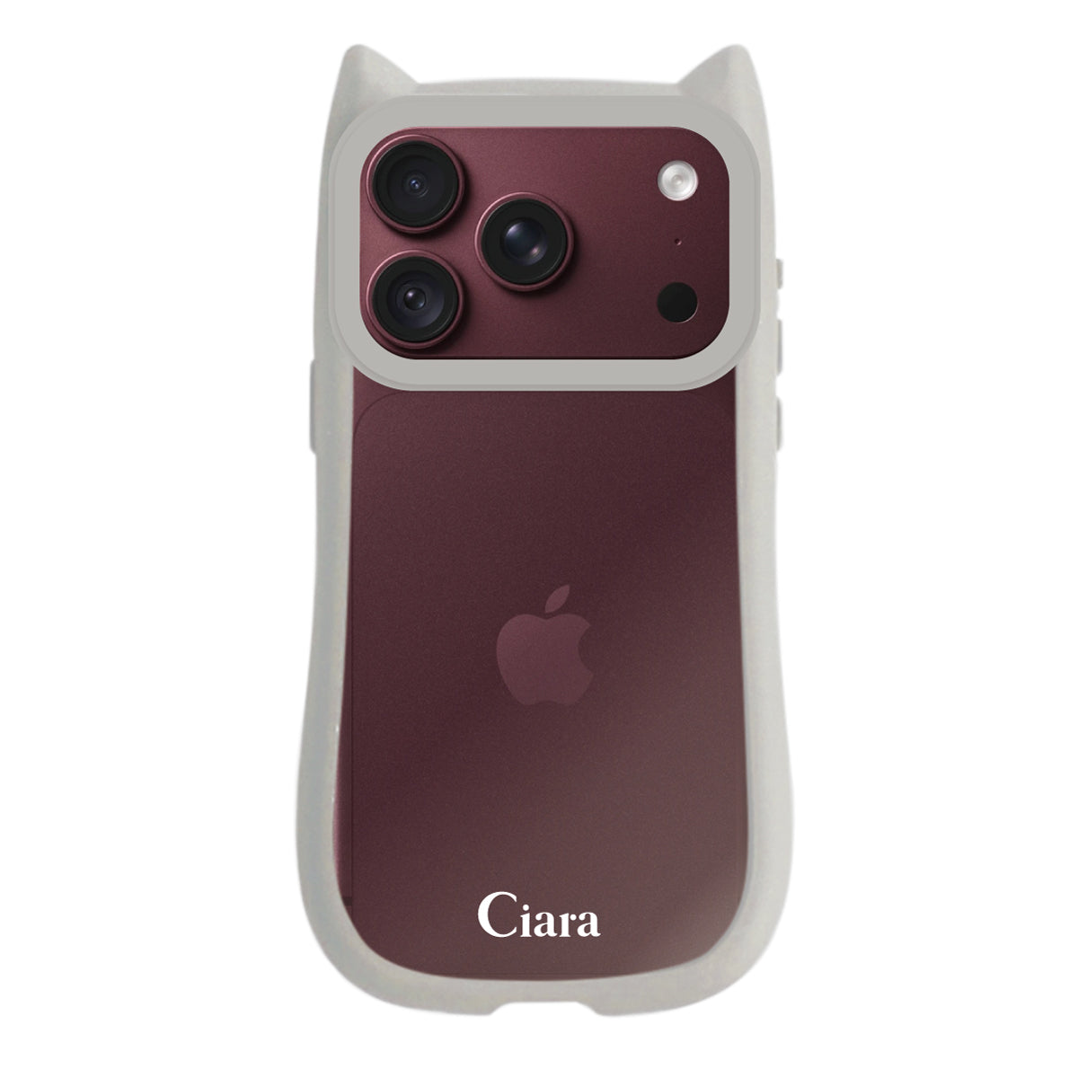 iPhone18ProMax/17ProMax ネコミミグリップ 耐衝撃クリアケース ロゴ グレー