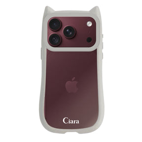 iPhone18ProMax/17ProMax ネコミミグリップ 耐衝撃クリアケース ロゴ グレー