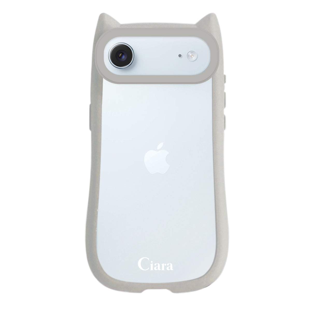 iPhoneAir ネコミミグリップ 耐衝撃クリアケース ロゴ グレー