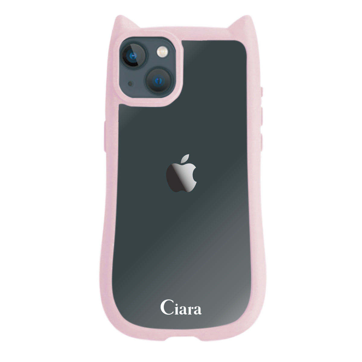 iPhone13mini ネコミミグリップ 耐衝撃クリアケース ロゴ ピンク