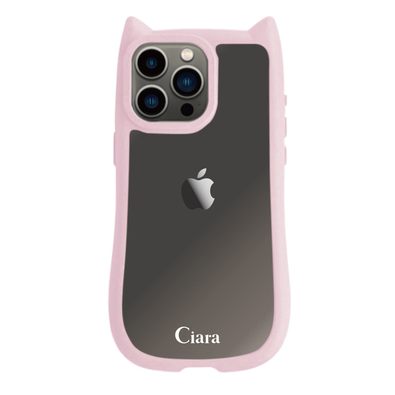 iPhoneケース ネコミミ 耐衝撃グリップ クリアケース ロゴ