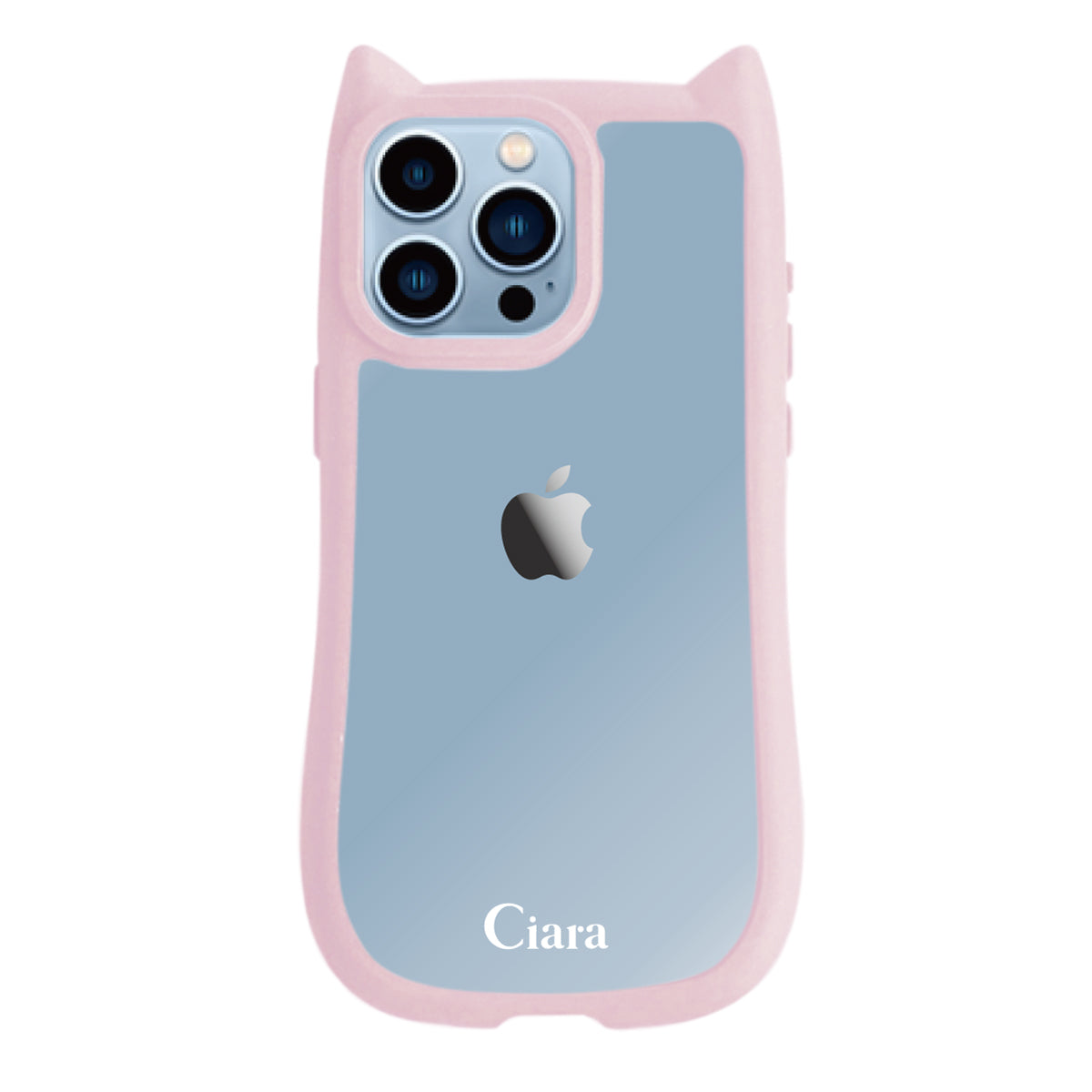 iPhone13ProMax ネコミミグリップ 耐衝撃クリアケース ロゴ ピンク