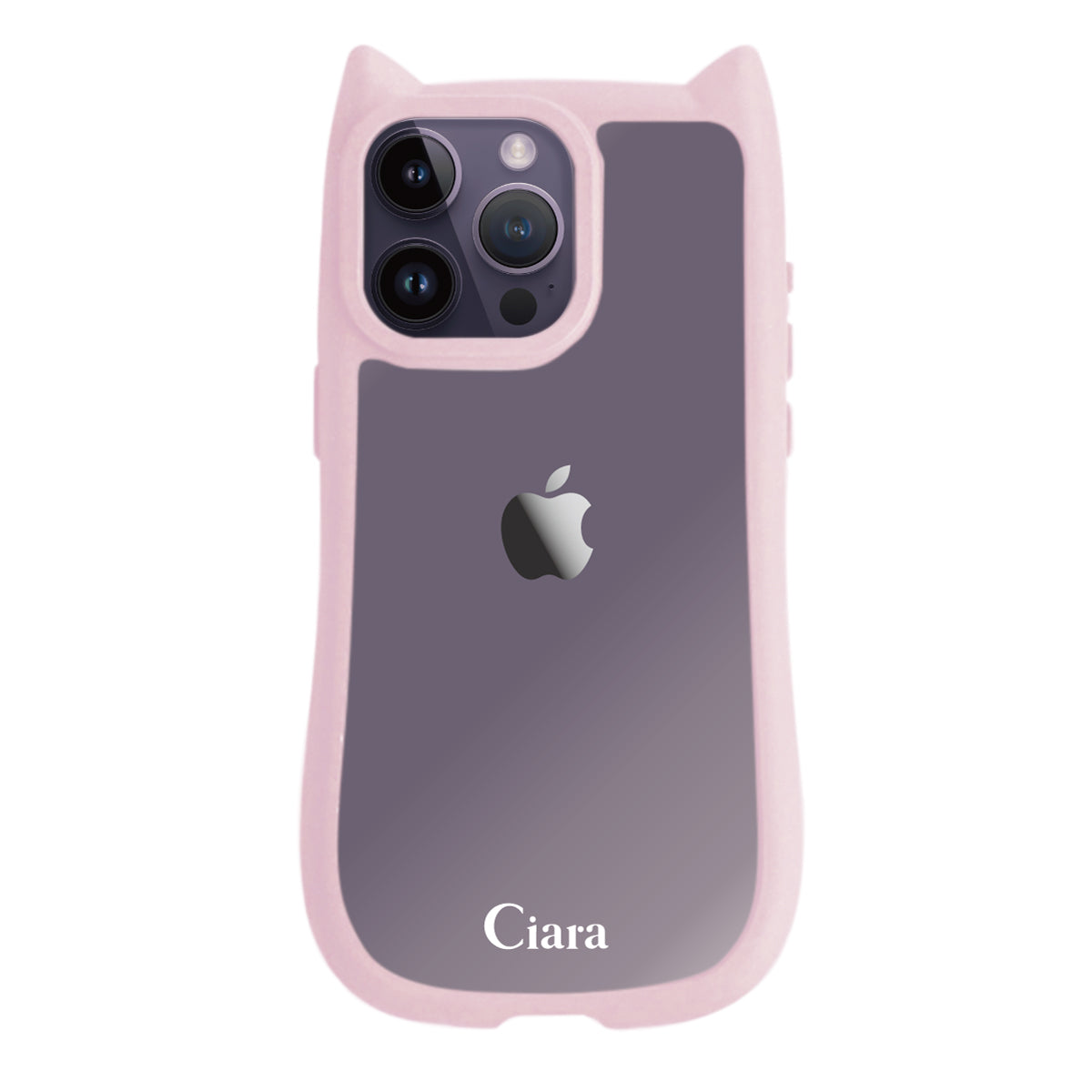 iPhone14ProMax ネコミミグリップ 耐衝撃クリアケース ロゴ ピンク