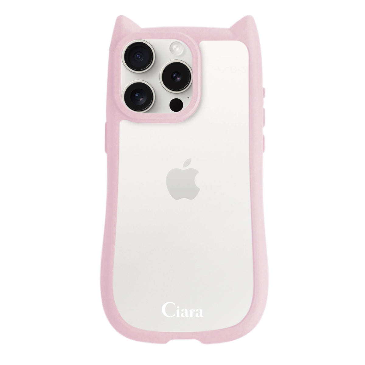 iPhone15ProMax ネコミミグリップ 耐衝撃クリアケース ロゴ ピンク