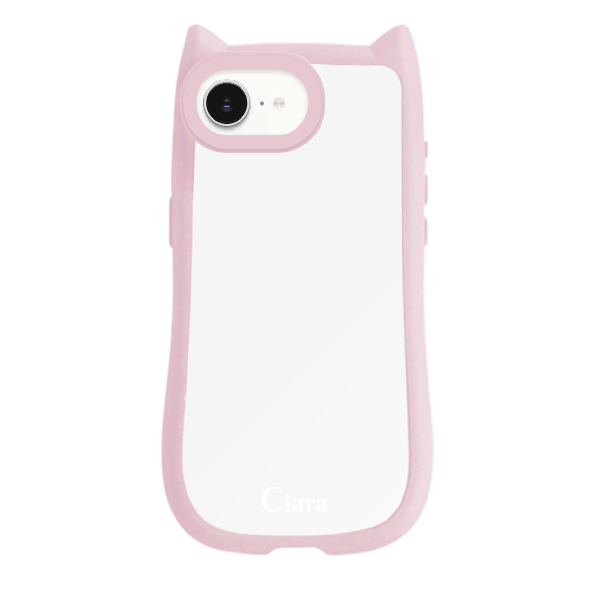 iPhone17e/16e ネコミミグリップ 耐衝撃クリアケース ロゴ ピンク