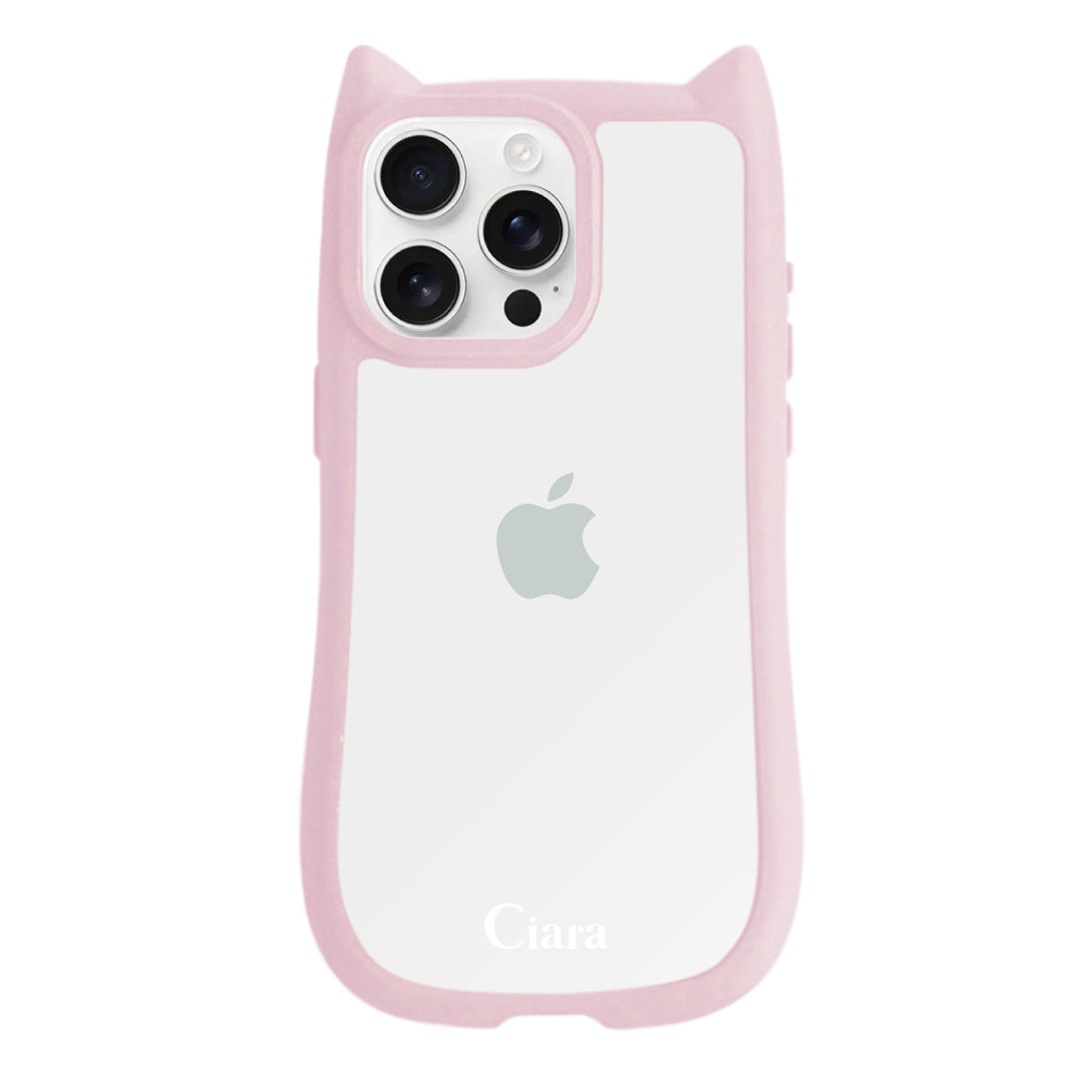 iPhone16ProMax ネコミミグリップ 耐衝撃クリアケース ロゴ ピンク