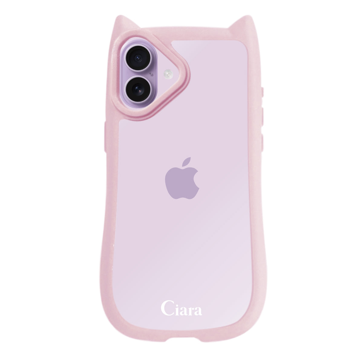 iPhone17 ネコミミグリップ 耐衝撃クリアケース ロゴ ピンク
