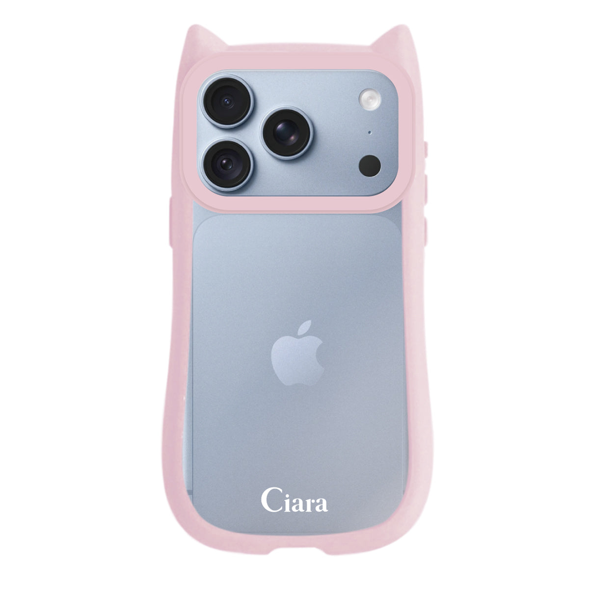 iPhone18Pro/17Pro ネコミミグリップ 耐衝撃クリアケース ロゴ ピンク