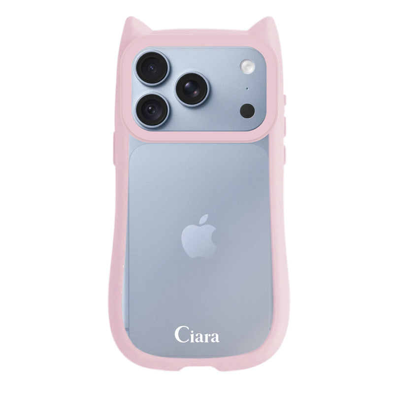 iPhoneケース ネコミミ 耐衝撃グリップ クリアケース ロゴ