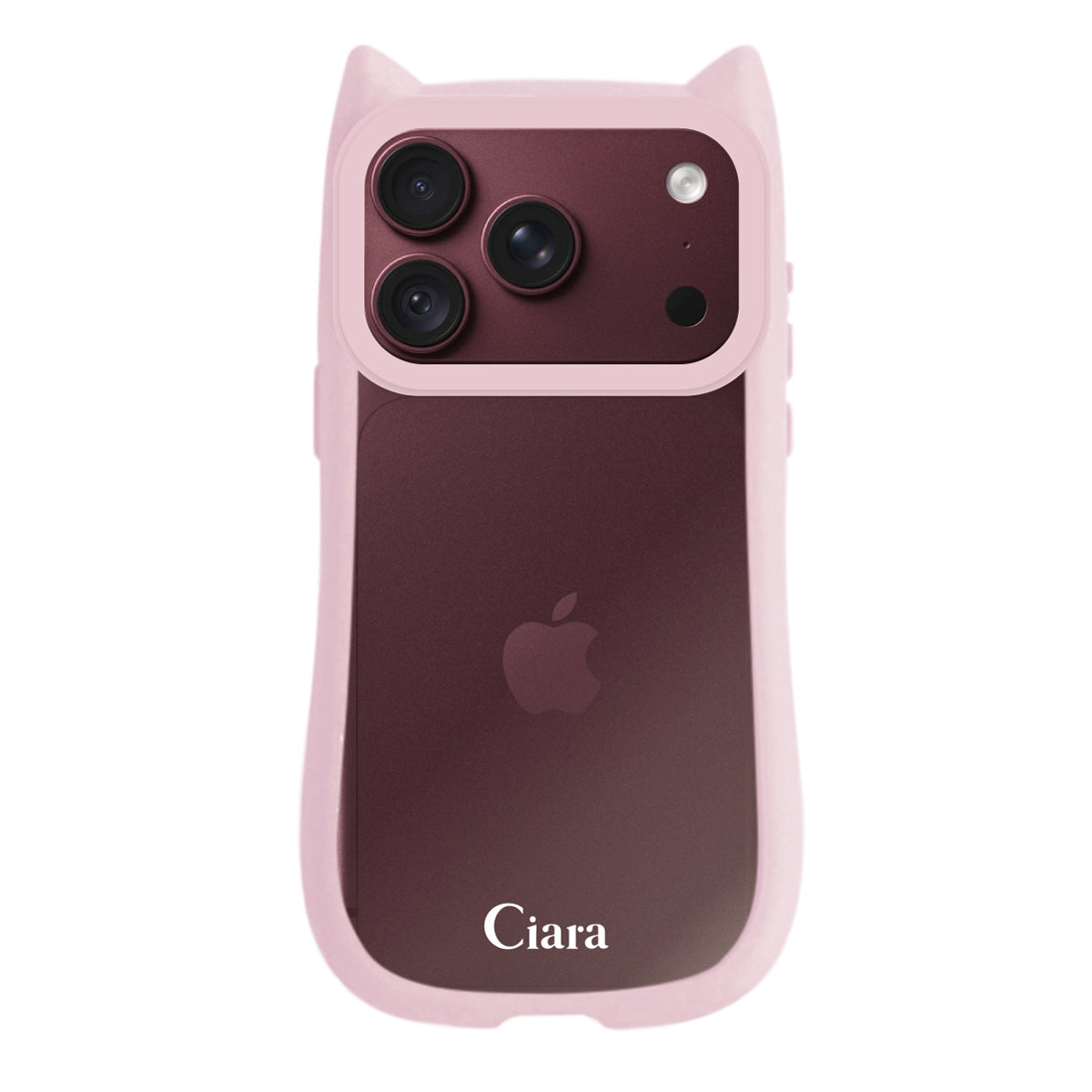 iPhone18ProMax/17ProMax ネコミミグリップ 耐衝撃クリアケース ロゴ ピンク